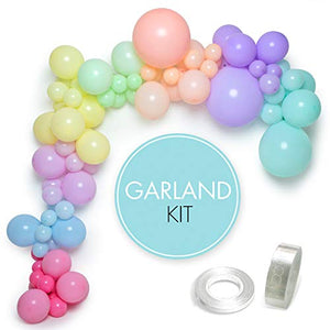 Pastel Balloon Arch Kit | 85 Balloons + 5m Garland Tape + Glue Sticker + Ribbon | Assorted Sizes & Colours | Unicorn & Mermaid Party | Baby Shower 
