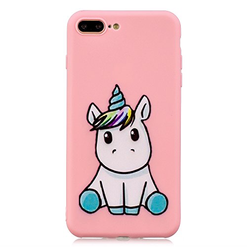 KM-Panda Phone Case for iPhone 7 Plus 8 Plus Case Unicorn TPU Silicone Gel Rubber Ultra Thin Slim Transparent Bumper Protective Cover - Clear + Pink