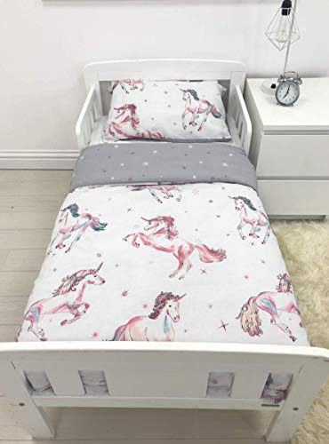 Reversible Unicorns Cot/Toddler Bed Duvet Cover and Pillowcase Set (Cot - 90cm x 120cm)