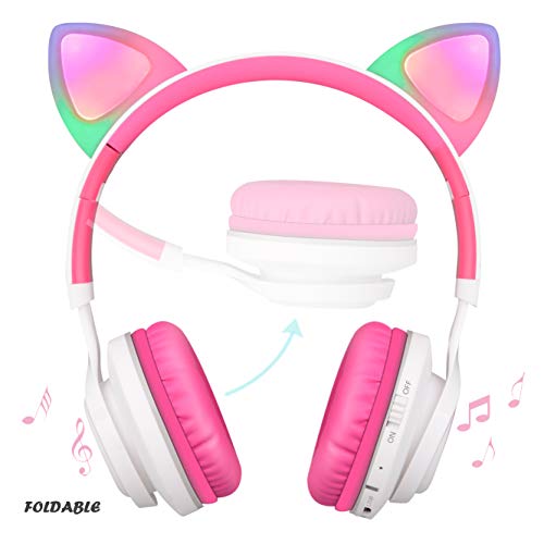 Pink & White Unicorn Headphones LED Light Up Ears
