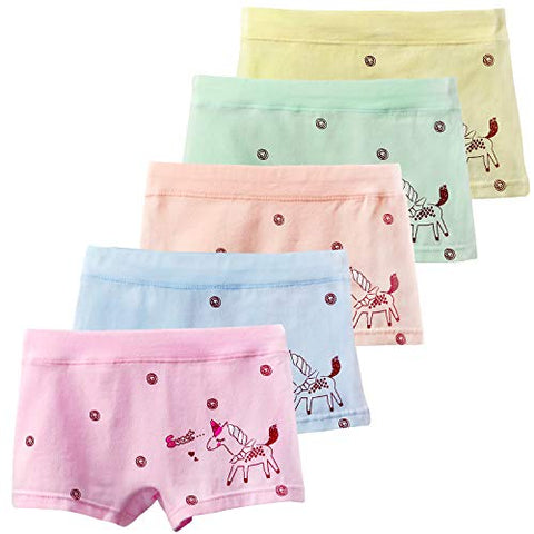 Toddler Girl Unicorn Underwear | 5 Pack Cotton Boxer Shorts | 4-6 Years