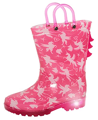 Kids Light Up Unicorn Wellingtons Boots | Kids Pink Wellies With Handles 