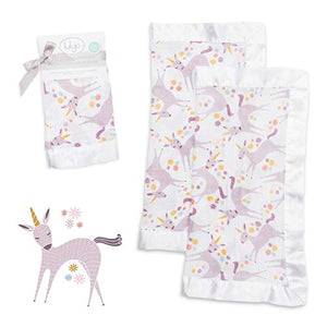 Unicorn Security Blanket | 100% Cotton Breathable Muslin with Smooth Satin Trim | 2 Pack 