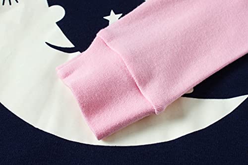 Little Girls Glow in Dark Unicorn Pyjamas 2 Piece Set 100% Cotton Sleepwear Toddler Clothes Moon Style PJs (Moon Unicorn-6214-8T)
