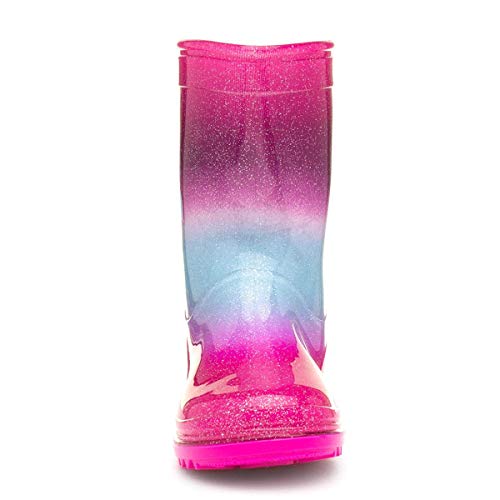 Shoe Zone Pink Sparkly Wellies Kids Pink Blue Unicorn Glitter