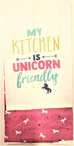Unicorn Kitchen Tea Towels | 45 x 65cm (100% Cotton) | Pink & White | 2 Pk | Swan household ® 