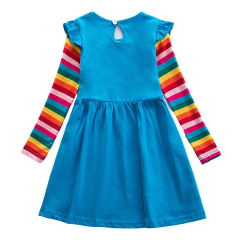 Rainbow Unicorn Dress For Girls | Blue, Multi-Coloured 