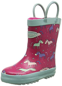 unicorn theme wellies wellington boots pastel pink green with handles for easy removal