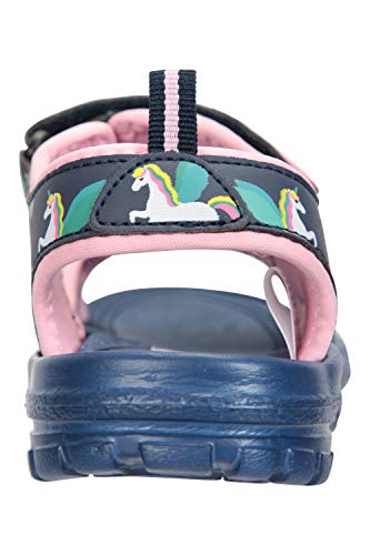 Mountain Warehouse Sand Girls Sandals - Neoprene Kids Beach Shoes, Durable Outsole Summer Shoes, Hook & Loop, Childrens Shoes -for Travelling, Beach Navy Kids Shoe Size 9 UK