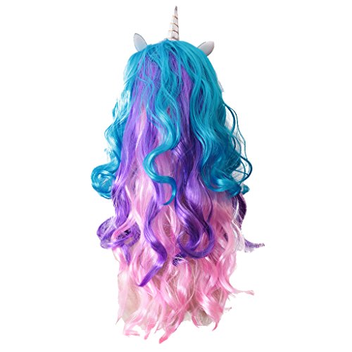 Unicorn fancy dress wig purple pink