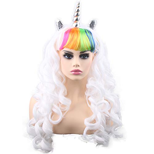 White & Rainbow Unicorn Hair Wig 