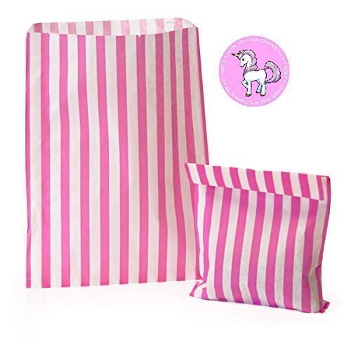 Pink Striped Party Sweet Bags with Unicorn Sticker