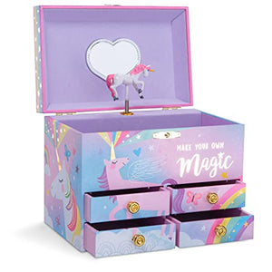 Rainbow Unicorn Large Musical Jewellery Box | With 4 Pull-out Drawers | Jewelkeeper 