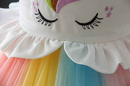 Girls Unicorn Costume Dress Princess Flowers Rainbow Dresses up Child Cosplay Wedding Party Tutu Sleeveless Fancy Up (4 - 5 years)