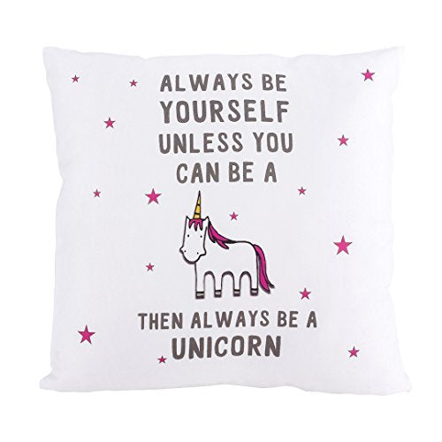 Fun white unicorn cushion cover with stars and quote
