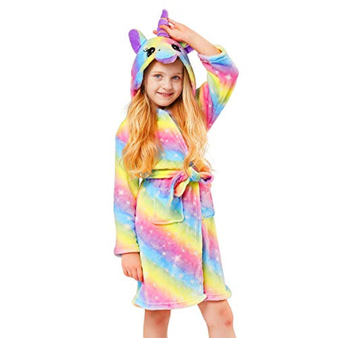 Unicorn Dressing Gown Bath Robe | Hooded Sleepwear | Bright Rainbow