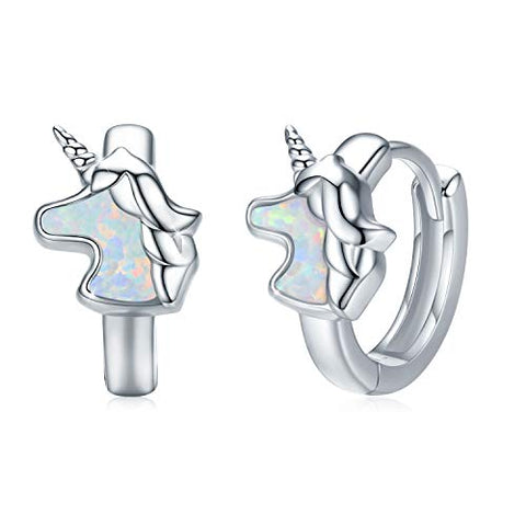 Unicorn Hoop Earrings | Sterling Silver Opal | Gifts For Women, Teens, Girls