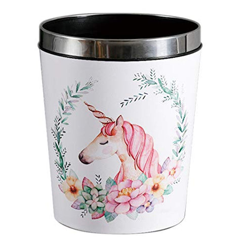 Unicorn bin, white with flowers design theme