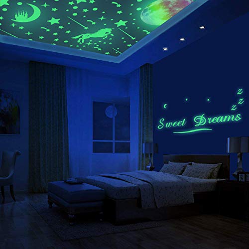 Unicorn & Stars Glow In The Dark Wall Stickers For Bedroom 