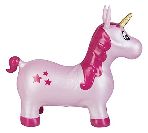 Kids girls sit on unicorn pink gold horn 