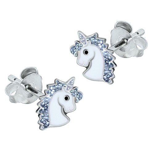 Sterling Silver Unicorn Earrings - Silver Glitter