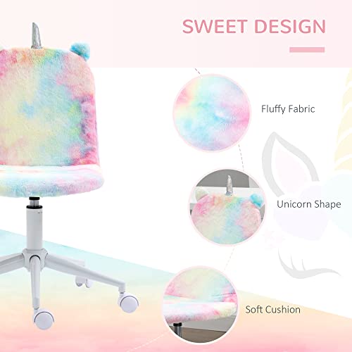 Fluffy Unicorn Office Chair | Swivel Wheel | Cute Desk Chair | Rainbow Multi-Coloured