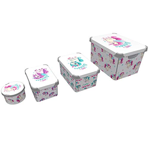 Unicorn Set of Four Plastic Storage Boxes 