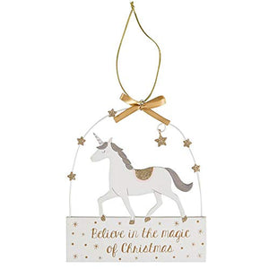 Sass And Bell | Christmas Unicorn Plaque | Wooden Hanging Decoration | Xmas Tree 