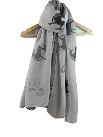 Women's Multi Unicorn Print Scarf, Shawl, Pashmina Wrap 4 Colours (Grey)
