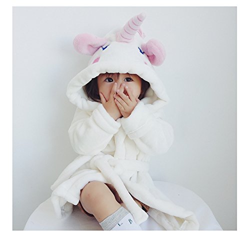 Kenmont Unicorn Dressing Gown Robe With Hooded Animal Bathrobes Costume (White, S (90-95cm))