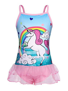 Multicolour unicorn swimming costume with pink tutu