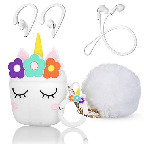Floral Unicorn Case Cover Protective Skin For Airpods | White 