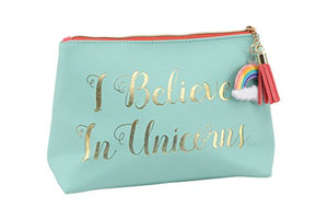 'I Believe in Unicorns' turquoise make up bag