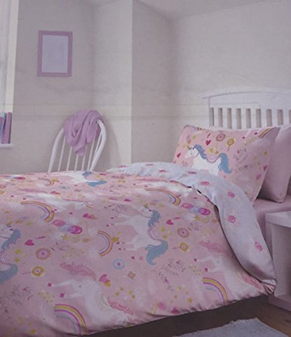 Luxury Unicorn & Rainbow Themed Single Bed Duvet Cover Set - Reversible