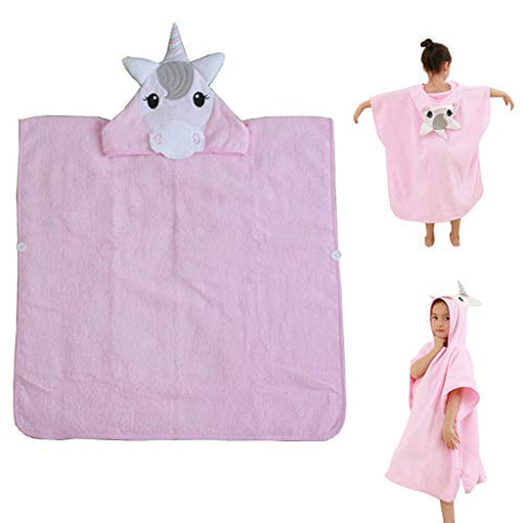 Little Unicorn | Hooded Towel & Wash Cloth With Cozy Hood And Pockets | Premium Quality 100% Cotton | Printed Muslin With Ultra-Soft Terry Cloth