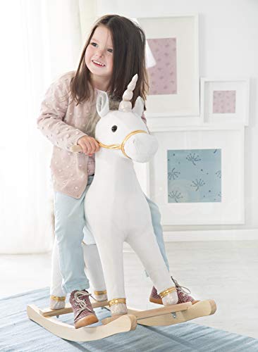 Soft & Padded Unicorn Rocking Horse | White, Grey & Gold 