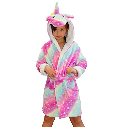 Girls Hooded Rainbow Unicorn Bathrobe, Dressing Gown,  Super Soft