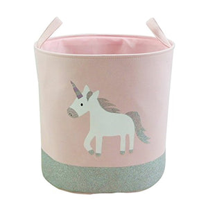 Auidy_6TXD Unicorn Laundry Storage Basket, Large and Cute Waterproof Toy Storage Basket Toy Organizer, Foldable & Portable Laundry Storage Bag for Office, Bedroom, Clothes (Pink)