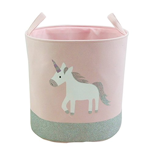 Auidy_6TXD Unicorn Laundry Storage Basket, Large and Cute Waterproof Toy Storage Basket Toy Organizer, Foldable & Portable Laundry Storage Bag for Office, Bedroom, Clothes (Pink)