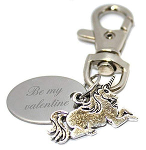Be My Valentine | Personalised Unicorn Keyring Handbag Charm In Gift Pouch 