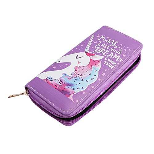 Chinget Women Unicorn Style Wallet Purse Card Holder Zipper Handbag (Dark Purple)