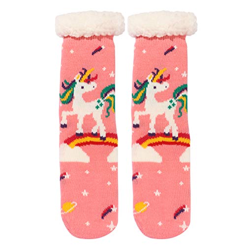 Premium Fleece Lined Fluffy Unicorn Slipper Socks For Women and Girls