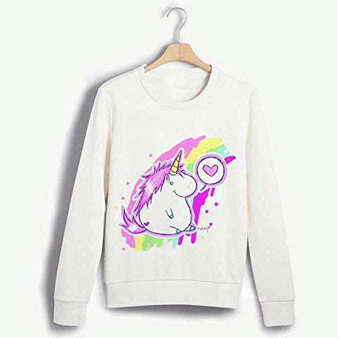 Womens Unicorn Jumper Casual Sweatshirt - White with Pink and Yellow