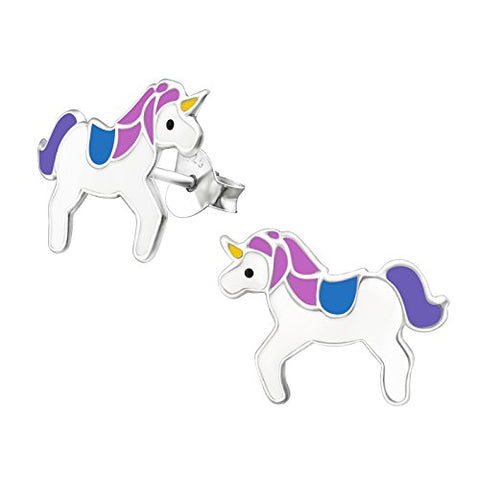 Silver Unicorn Earrings For Girls - Purple