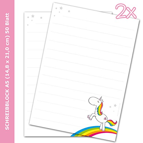'Kronenburg Handel GmbH 2 x "Rainbow Unicorn Mythical DIN A5 Lined Paper (50 Sheets) Writing Pad/Notepad Stationery) {Cam2012/Stationery) {Cam2012/Suitable for Children/Writing Pad