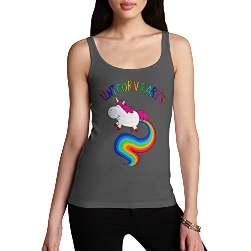 TWISTED ENVY Funny t Shirts For Women Rainbow Unicorn Farts UNI-Farts Funny t Shirts Novelty Joke Humour Tank Top Large Dark Grey
