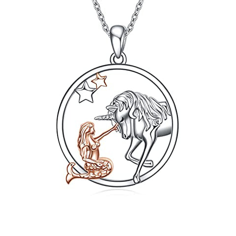 Mermaid & Unicorn Pendant | 925 Sterling Silver Necklace | Jewellery Gift 