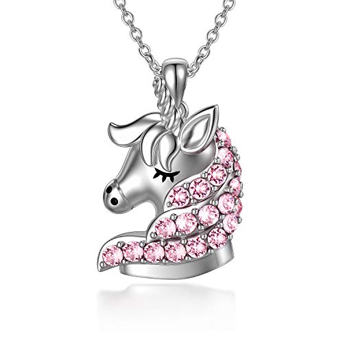 Unicorn Gifts for Girls, Sterling Silver Unicorn Necklace Birthday Gifts for Daughter Women (Pink)