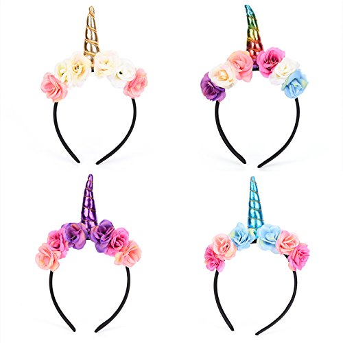 5 Pcs Girls Unicorn Horn Headband with Flowers for Unicorn Cosplay Costume Party Favors by TOYZHIJIA