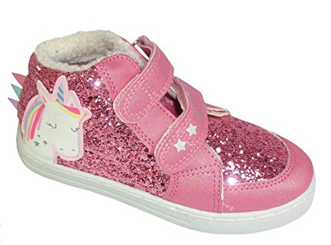 Pink Sparkly Unicorn High Top Trainers For Girls | Glittery 